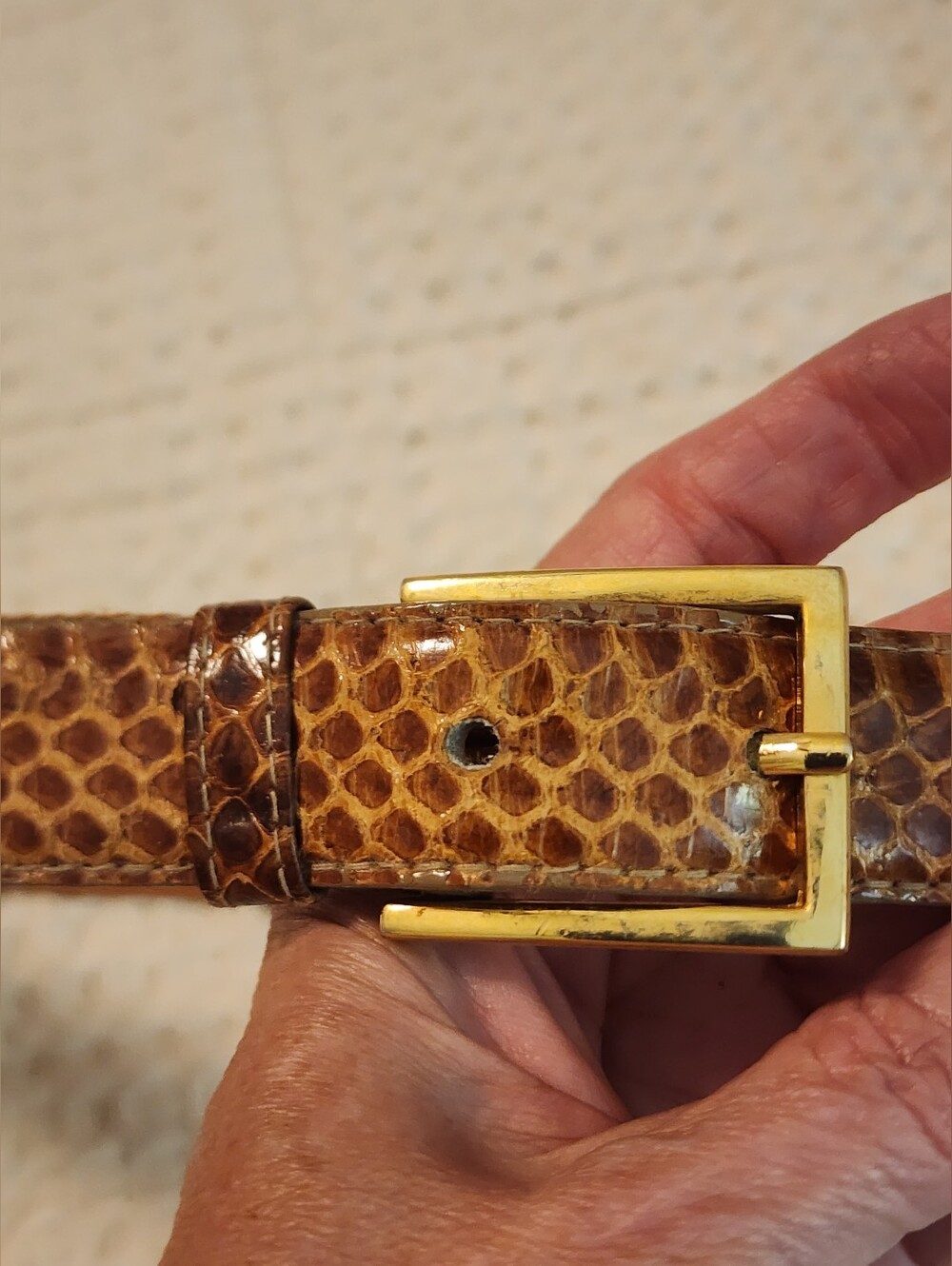 Genuine Snakeskin Women's Brown Leather Belt with Gold Buckle Medium Classic
